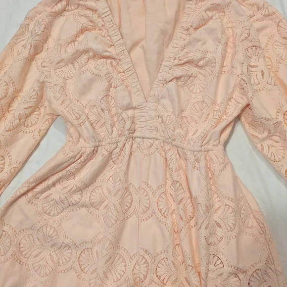 The Drop Women's Long Sleeve Crochet Lace Deep V-Neck Short Romper - Picture 7 of 11